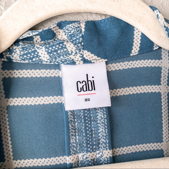 Cabi Sheer V Neck Blouse Windowpane Plaid Long Sleeve Blue Size XS Career Casual - Picture 5 of 8